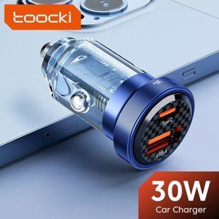 Автомобільний зарядний пристрій USB - 2 порти USB - Type-C 30w Toocki 50060 фото