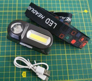 Налобний ліхтарик світлодіодний під акумулятор 18650 із зарядкою від USB 500385 фото