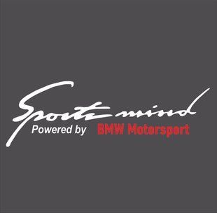 Наклейка Sports Mind Powered by BMW Motorsport на капот 29x9 см 200294 фото