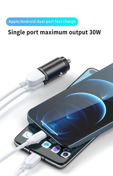 Автомобільний зарядний пристрій USB - 2 порти USB - Type-C 30w 500601 фото